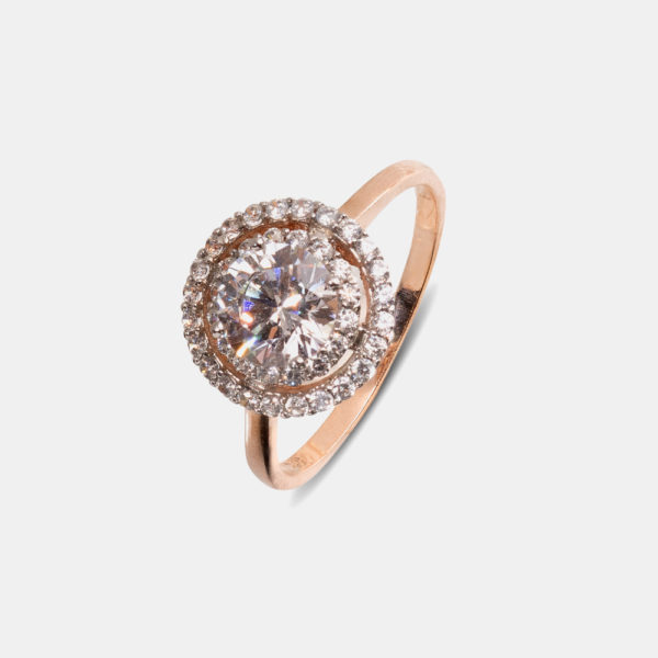 Χειροποίητο δαχτυλίδι ροζέτα με λευκή κεντρική πέτρα και λευκές ζιργκόν